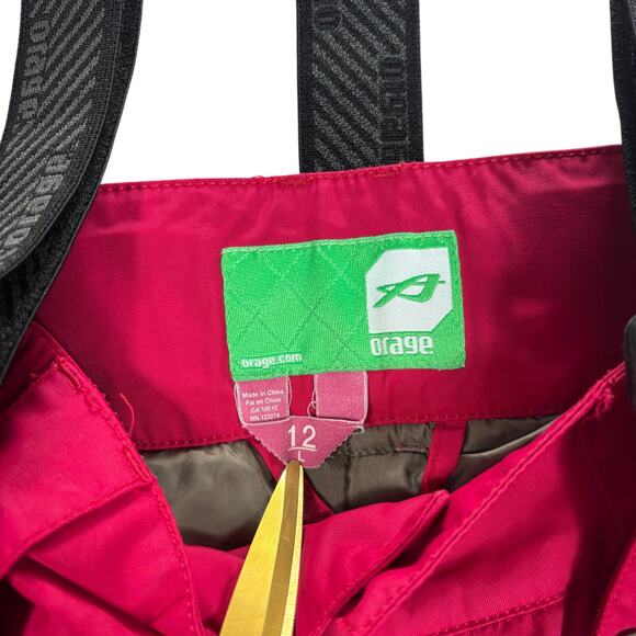 Orage Ski Snowboard Pants Girls Size 12 Pink Cargo Suspenders Cargo Pockets - Picture 5 of 16